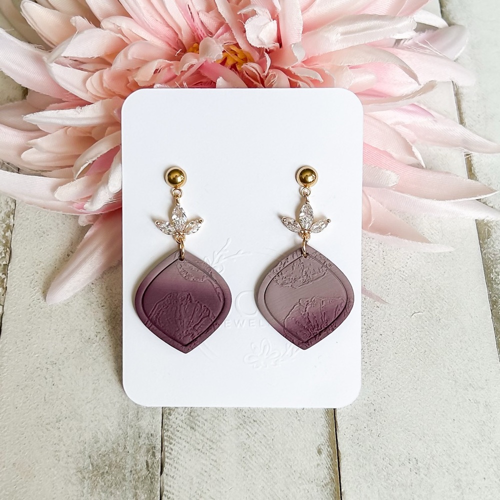 Purple Ombré Polymer Clay Earrings with Gold Accents, formal earrings, handmade
